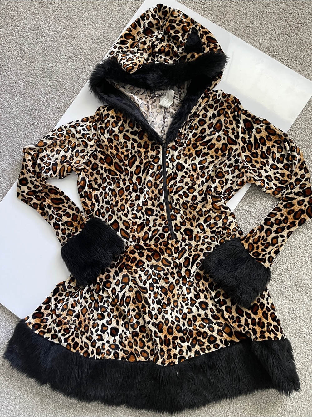 Costume Amscan Leopard Print Hooded Puffer with Black Faux Fur Trim